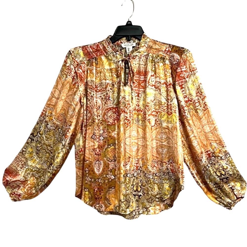 Rachel Zoe Womens blouse with metallic threads, floral, paisley, Size Medium